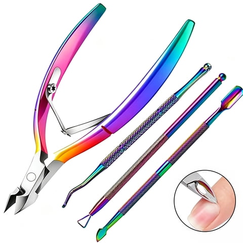 Rongsi Cuticle Kit, 4 PCS Nail Care Kit, Manicure Pedicure Tools, Nail Cuticle Nippers, Ingrown Toenail Tools Kit, Toenail File and Lifters Stainless Steel, Nail Lifter, Nail Cuticle Pusher