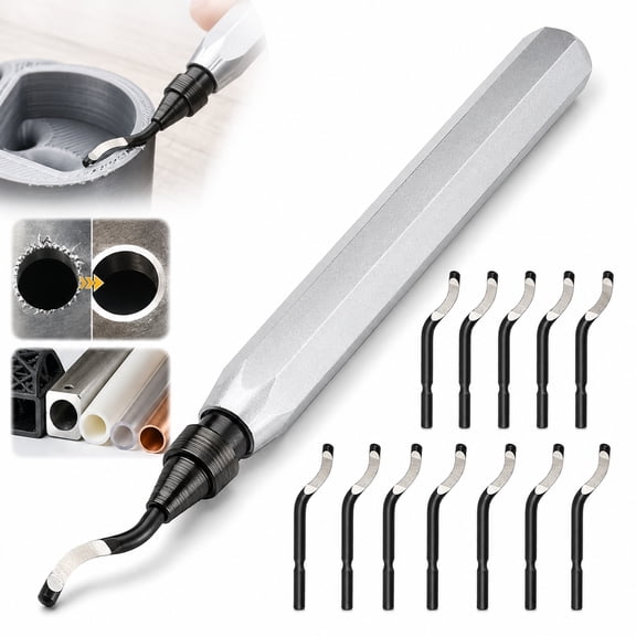 Rongsi-Deburring Tool with 12 High Speed Steel Blades, Deburring Tool 3D Printing, Deburring Tool for Metal, Resin, Copper, Plastic, PVC Pipes, 3D Printed Edges (1 Silver Handle)