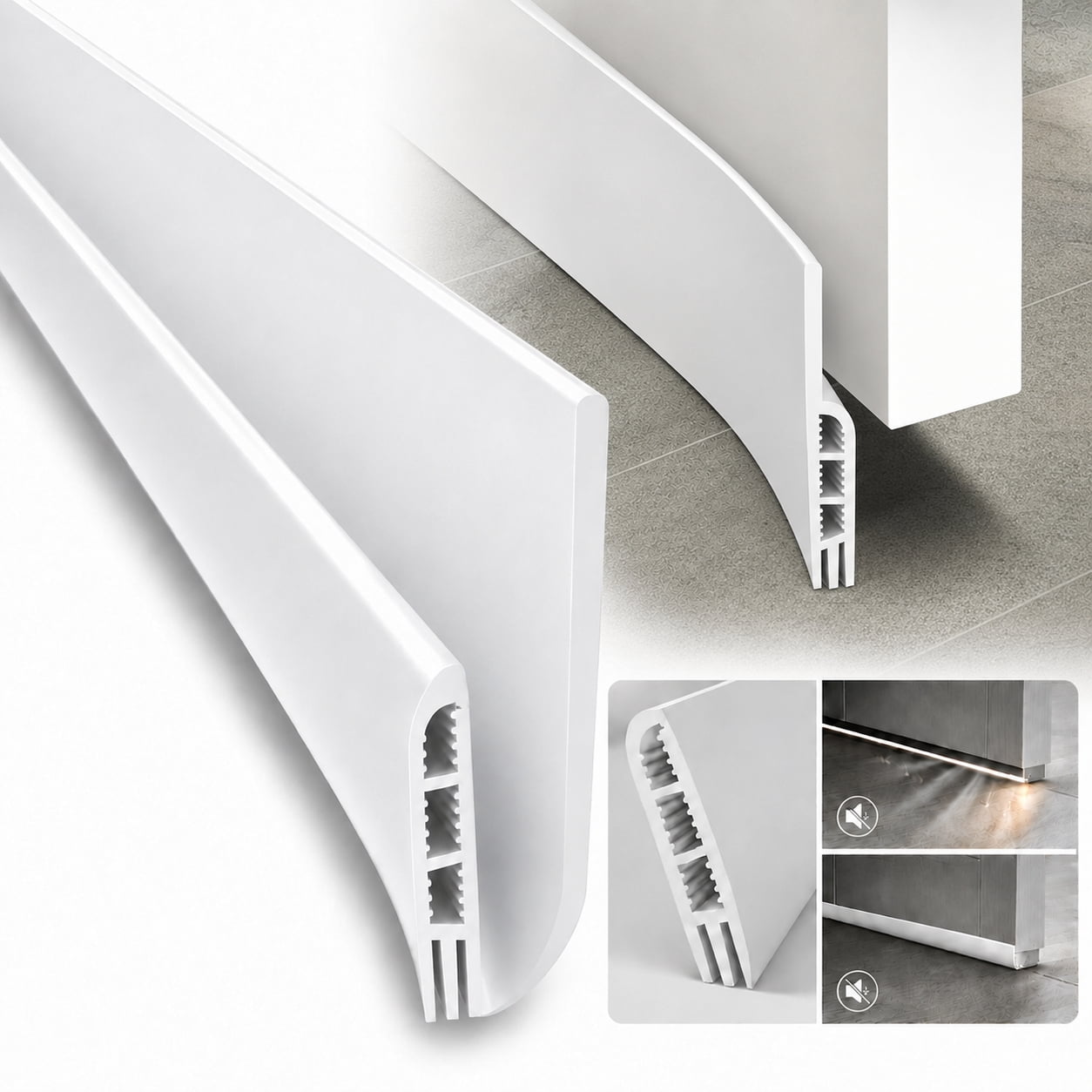 Rongsi Door Draft Stopper, 39inch Adjustable Door Sweep for Bottom of Door,Silicone Weather Stripping Door Bottom Seal Blocker Air Noise,Under Door Gap Filler for Interior/Exterior Doors - White