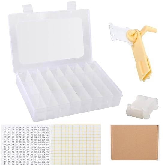 Rongsi Embroidery Floss Organizer Set, Cross Stitch Thread Storage Box Tools - Bobbin Winder, 1 Removable 24 Compartments with 40 Hard Plastic Floss Bobbins and Stickers for Craft DIY Embroidery Sewi