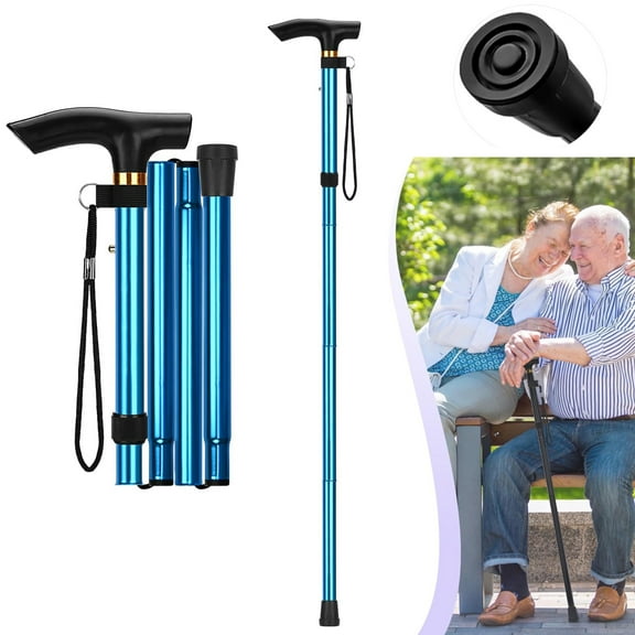 Rongsi Folding Cane, 5-Level Adjustable Height Walking Stick Lightweight Collapsible Portable Travel Cane with Wrist Strap and T Handle for Elderly Disabled Men Women