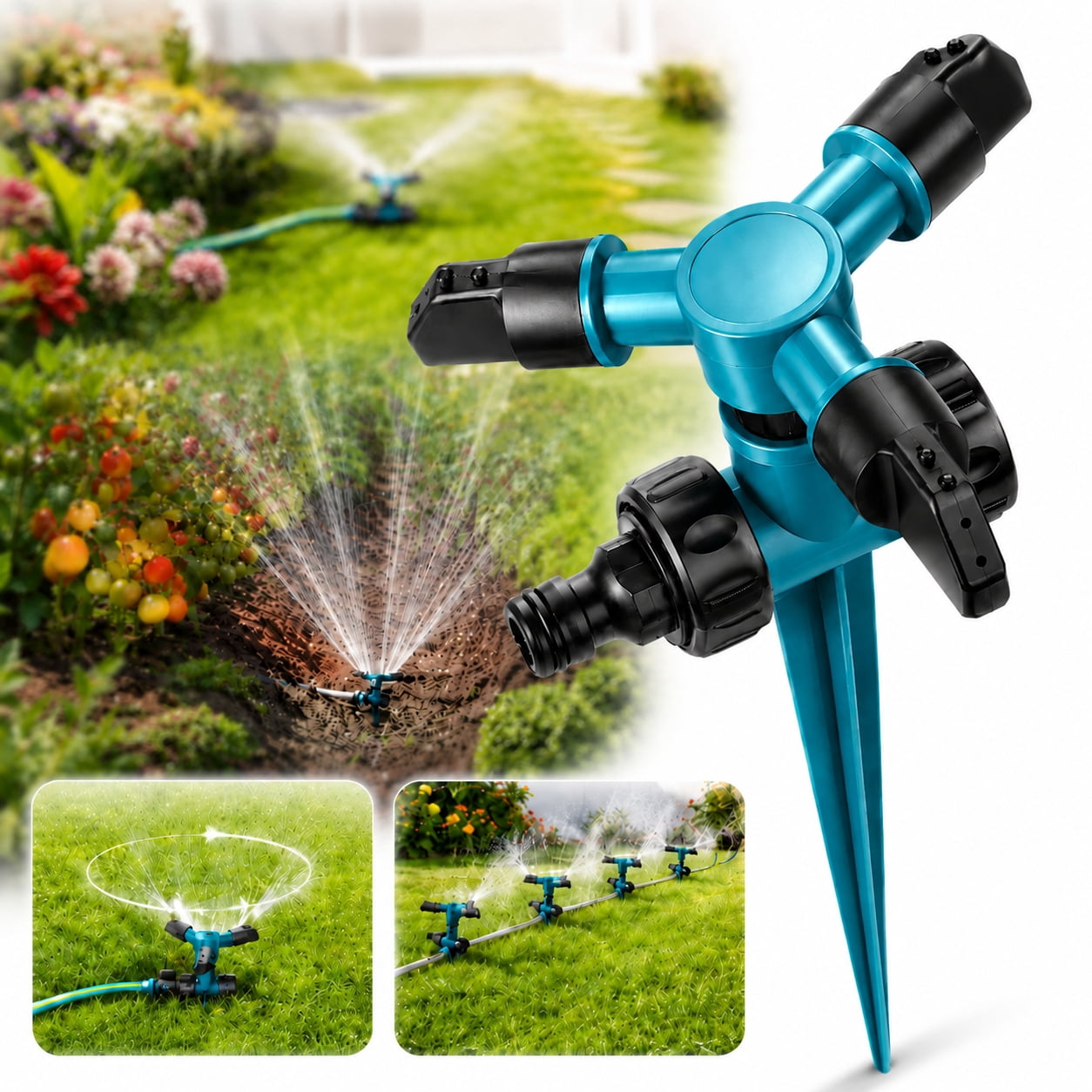Rongsi Garden Sprinkler for Yard - 360-degree rotating lawn sprinkler, covering an area of up to 2,000 square meters. Ft, Garden Sprinkler Adjustable Yard Automatic Irrigation System