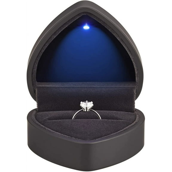 Rongsi Heart Shaped Ring Gift Box with LED Light, Velvet Earrings Jewelry Case with Light, Jewellery Display Box for Wedding, Engagement, Proposal, Birthday and Anniversary