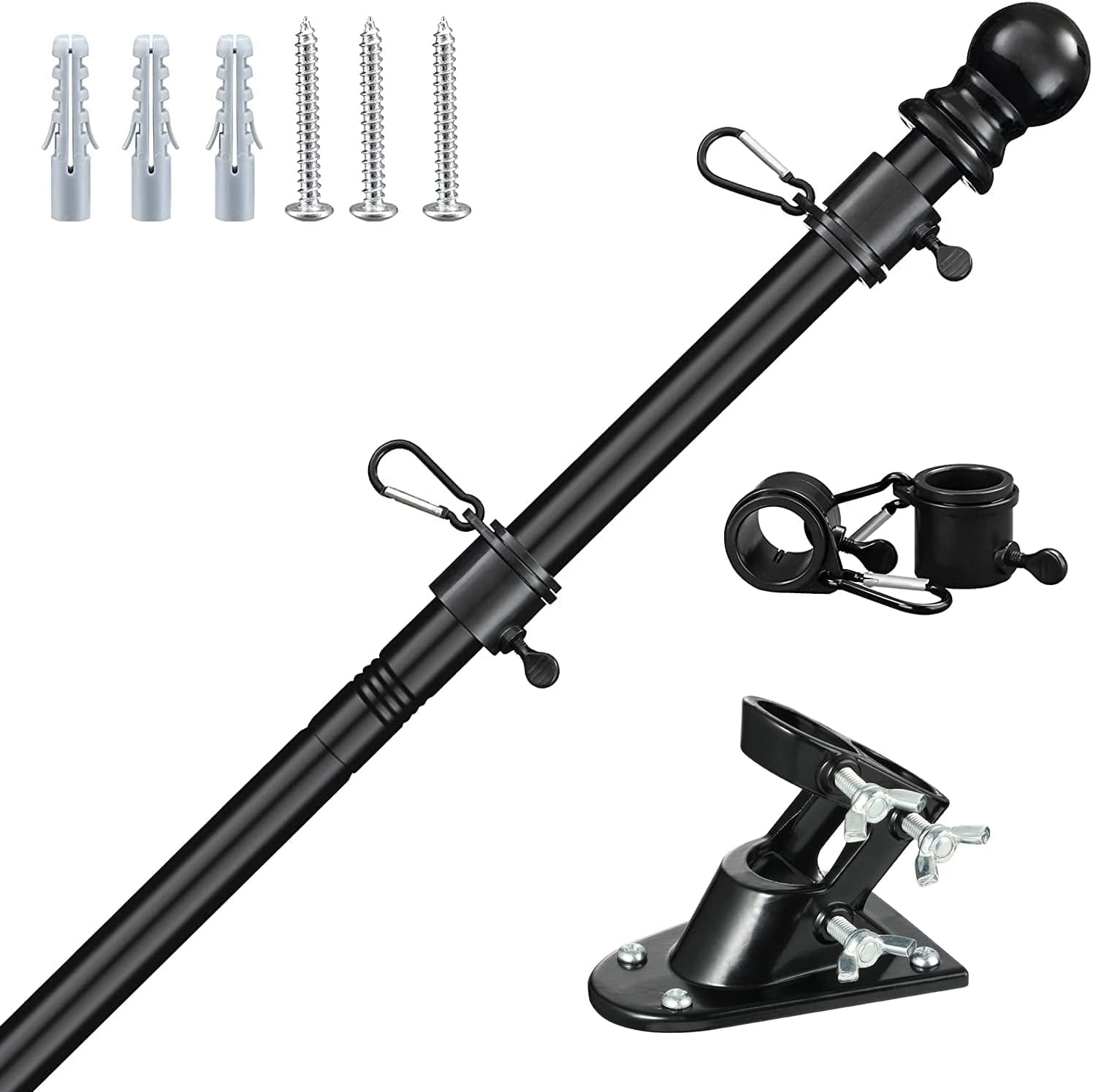 Rongsi Outdoor Flag Pole, American Flag 6ft Flag Pole Kit - Flag Pole for Home Garden Patio Residential and Commercial - Professional Metal Flag Pole (Black)