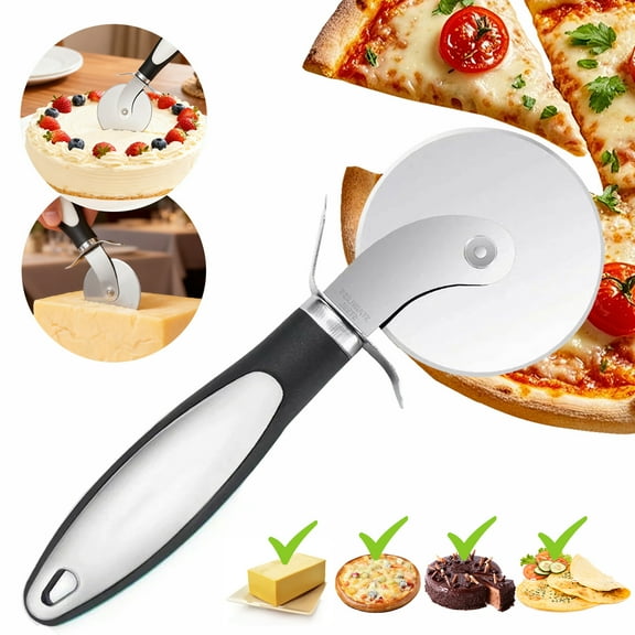 Rongsi Pizza Cutter - Stainless Steel Pizza Cutter Wheel, Super Sharp Pizza Slicer - Dishwasher Safe - Handles Large and Small Pizza (Black)