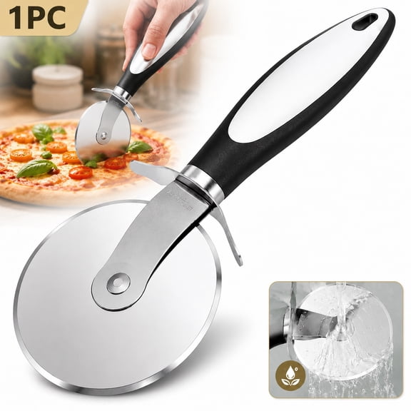 Rongsi Pizza Cutter - Stainless Steel Pizza Cutter Wheel, Super Sharp Pizza Slicer - Dishwasher Safe - Handles Large and Small Pizza (Black)