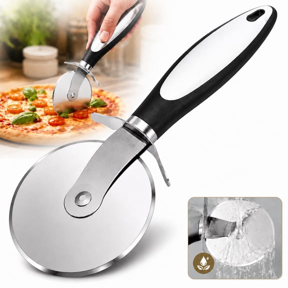 Rongsi Pizza Cutter - Stainless Steel Pizza Cutter Wheel, Super Sharp Pizza Slicer - Dishwasher Safe - Handles Large and Small Pizza (Black)