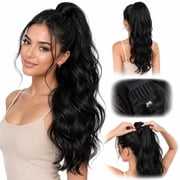 Rongsi Ponytail Extension 26 Inch Drawstring Ponytail Extension for Women Long Wavy Hair Extensions for Daily Use