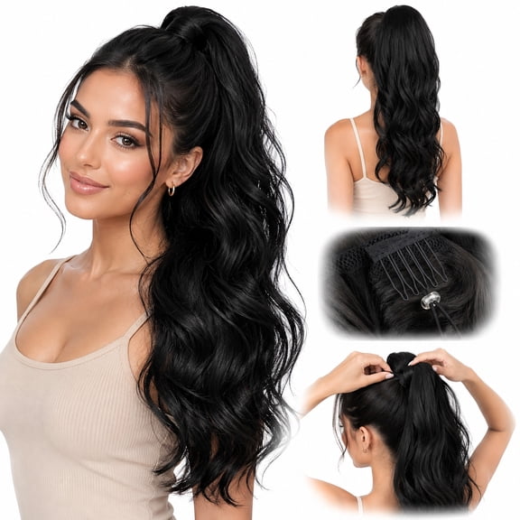 Rongsi Ponytail Extension 26 Inch Drawstring Ponytail Extension for Women Long Wavy Hair Extensions for Daily Use