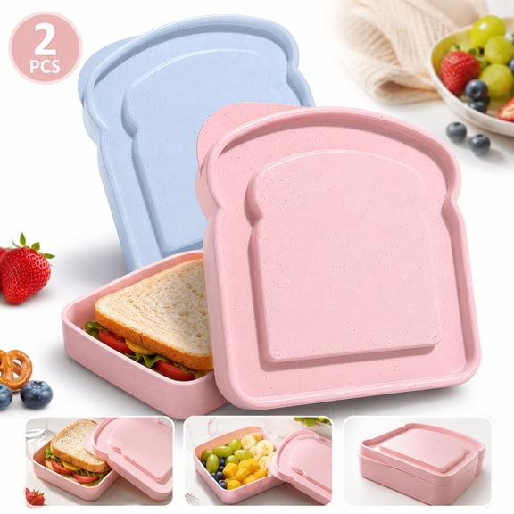 Rongsi Sandwich Containers, Plastic Sandwich Box Container, Reusable Toast-Shaped Lunchbox, BPA-Free Food Storage with Lid, Microwave & Dishwasher Safe, for Sandwiches, Fruits, Snacks (2PCS)