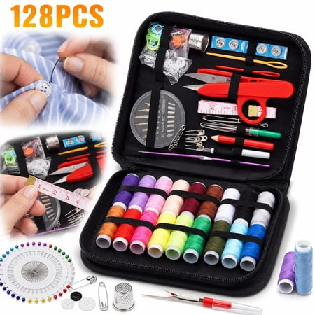 Rongsi 128 Pcs Sewing Kit, Hand Sewing Kits with Scissors, Thimble, Thread, Tape Measure, Case Buttons & Tools, Sewing Kits for Adults