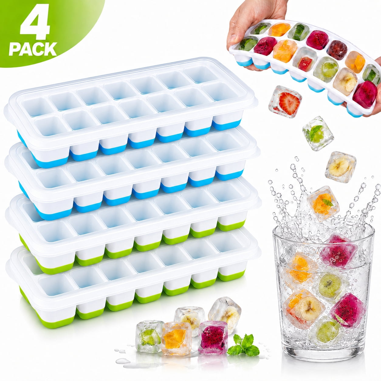 Rongsi, Silicone Ice Cube Tray, 14-ice cube, Stackable with Lid ...