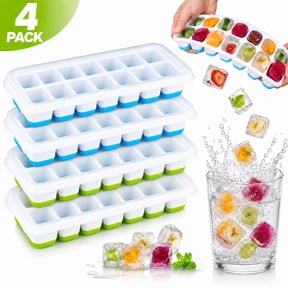 Rongsi Silicone Ice Cube Tray, 4 Pack Easy-Release & Flexible 14-Ice Cube Trays with Spill-Resistant Removable Lid, Stackable Ice Trays with Covers for Freezer, Cocktail