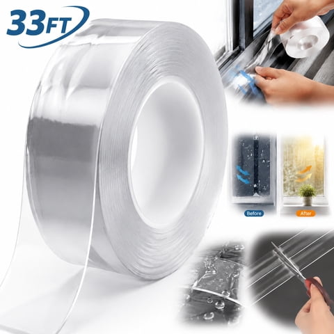 Rongsi Transparent Window Weather Sealing Tape - 2-Inch x 33 Feet, Airtight Insulation Tape That Blocks Drafts, Easy to clean