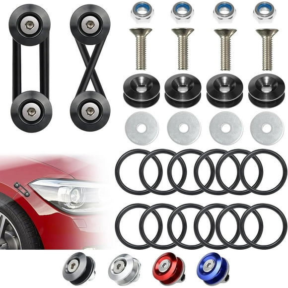 Rongsi Universal Bumper Clips, Front Rear Bumper Quick Release Kit, Bumper Holders for Cars (4 Black Bumper Quick Release Tabs and 12 Customized O-Rings)