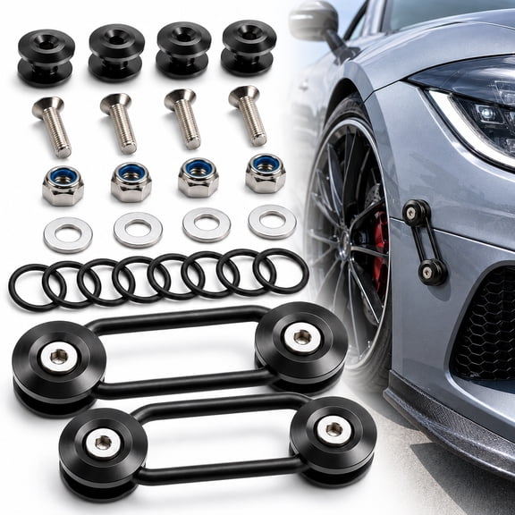 Rongsi Universal Bumper Clips, Front Rear Bumper Quick Release Kit, Bumper Holders for Cars (4 Black Bumper Quick Release Tabs and 12 Customized O-Rings)