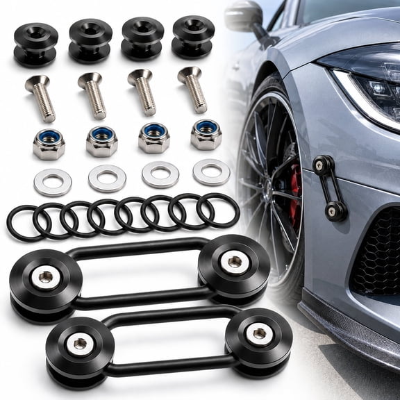 Rongsi Universal Bumper Clips, Front Rear Bumper Quick Release Kit, Bumper Holders for Cars (4 Black Bumper Quick Release Tabs and 12 Customized O-Rings)