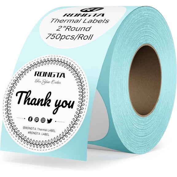 Rongta Round Direct Thermal Labels, 1.97 in (5 cm), White, 750 Labels per Roll