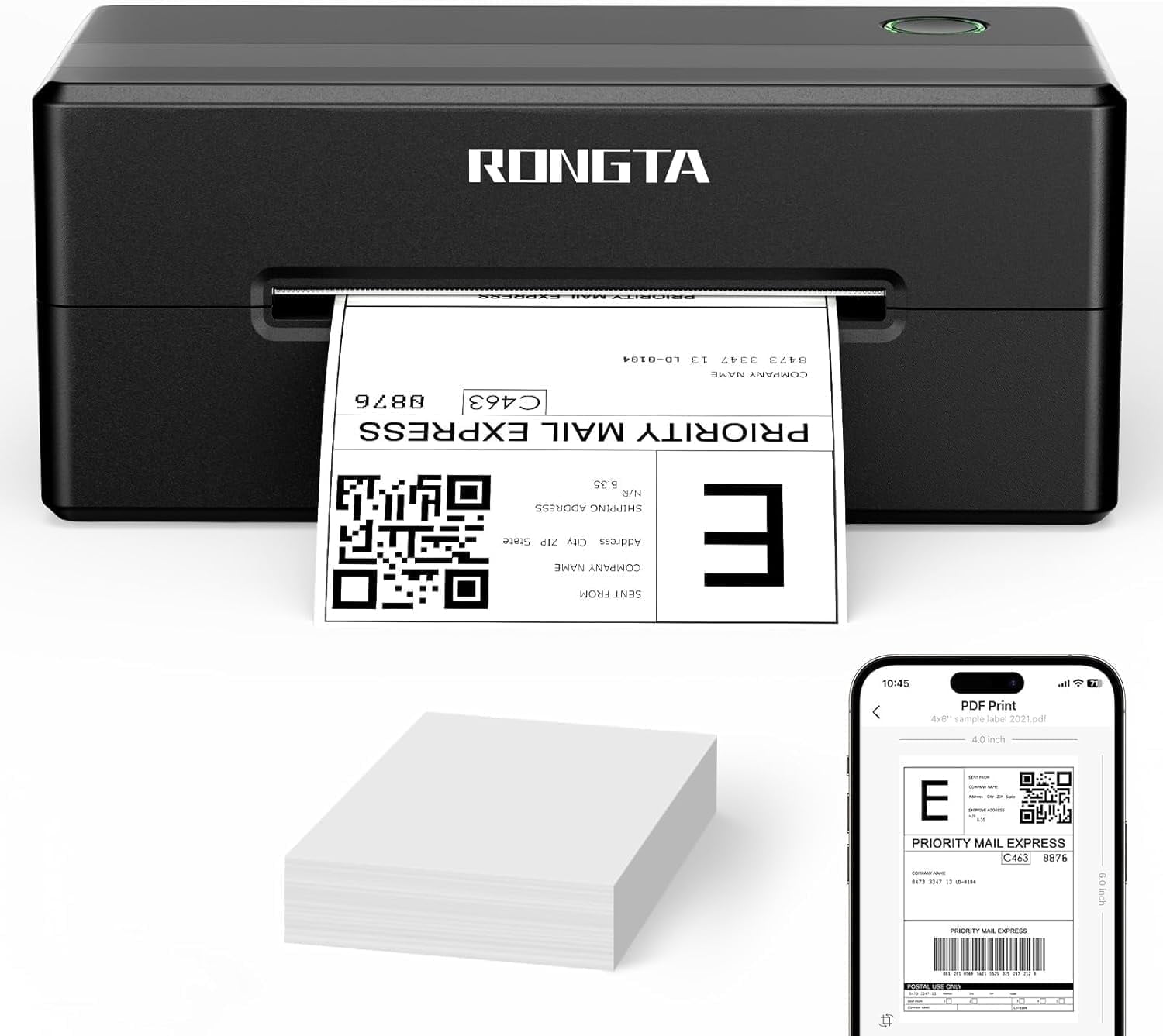 Rongta 4x6 Bluetooth Thermal Shipping Label Printer, Wireless Shipping Label Maker | Compatible with Windows/Mac/Android/iOS (Black)