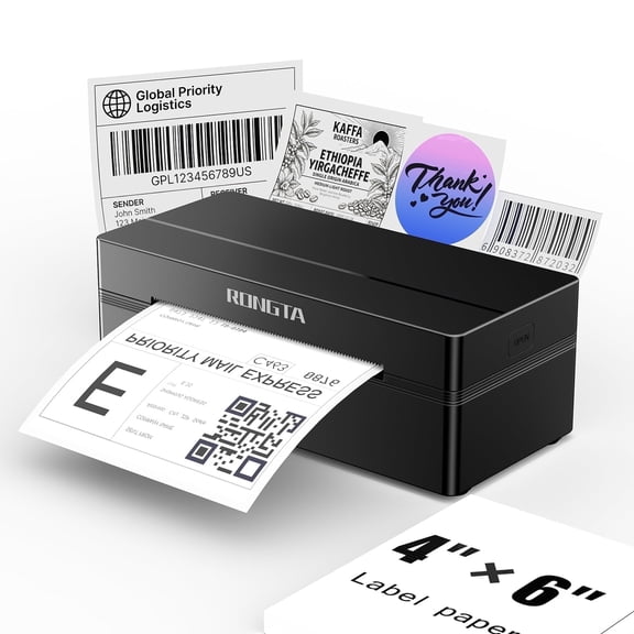 Rongta Bluetooth Shipping Label Printer, Wireless 4x6 Thermal Label Printer for Shipping Packages, Widely Used for  Ebay, Shopify, Etsy, Black