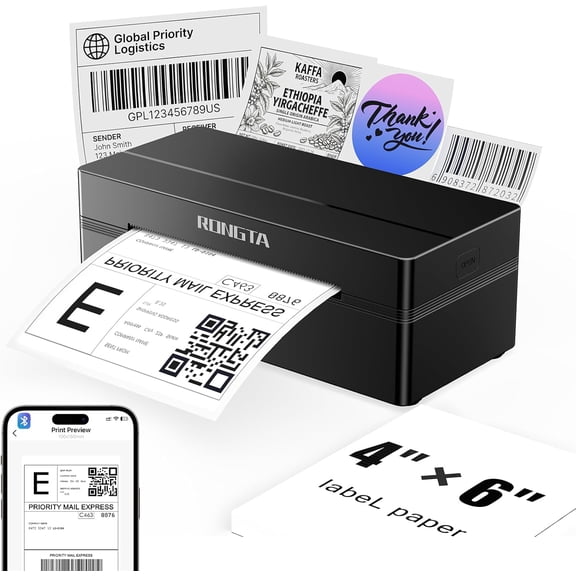 Bluetooth Shipping Label Printer, Wireless 4x6 Thermal Label Printer for Shipping Packages, Support Android, iPhone, Widely Used for Amazon, Ebay, Shopify, Etsy, UPS, Black