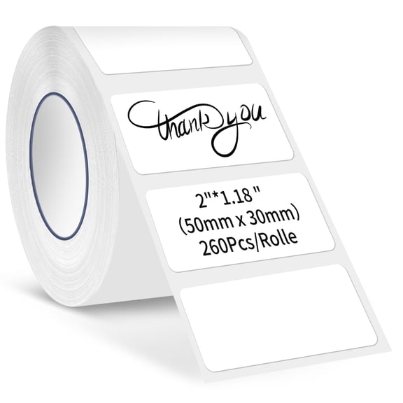 Rongta Label Tape for R22, Labels/Roll, Standard Laminated Thermal Label Tape, Waterproof, Oil-Proof Sticker for Home Office Small Business Labeling,White (2''1.18'' (260 Labels/Roll))