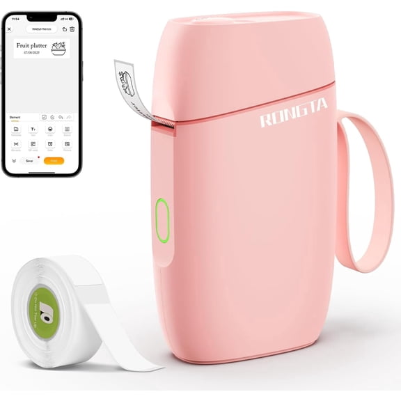 Rongta Mini Label Maker Machine with Tape, Bluetooth Label Printer R5, Portable Wireless Sticker Labeler with Multiple Templates for Office Organization Home Kitchen School (Pink)