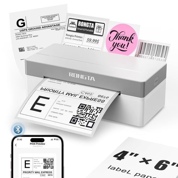 Rongta RP425 High-Speed Wireless Thermal Label Printer, Bluetooth Barcode Label Maker for Express Shipping, Logistics &Warehouse ManagementWhite