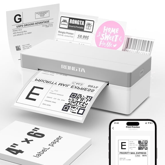 Rongta Shipping Label Printer, Bluetooth Thermal 4"x6" Wireless Printer for Shipping Package (White)