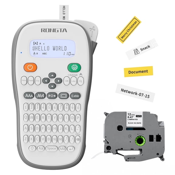 Rongta TH110 Bluetooth Handheld Label Maker Machine with 1 Tape, QWERTY Keyboard Portable Label Printer, for Home, Office, Organization