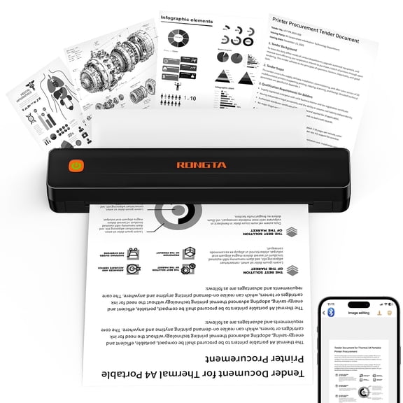 Rongta Thermal Portable Printers Wireless for Travel, Bluetooth Mobile Printer, Inkless Printer for School/Office/Home Use (Black)