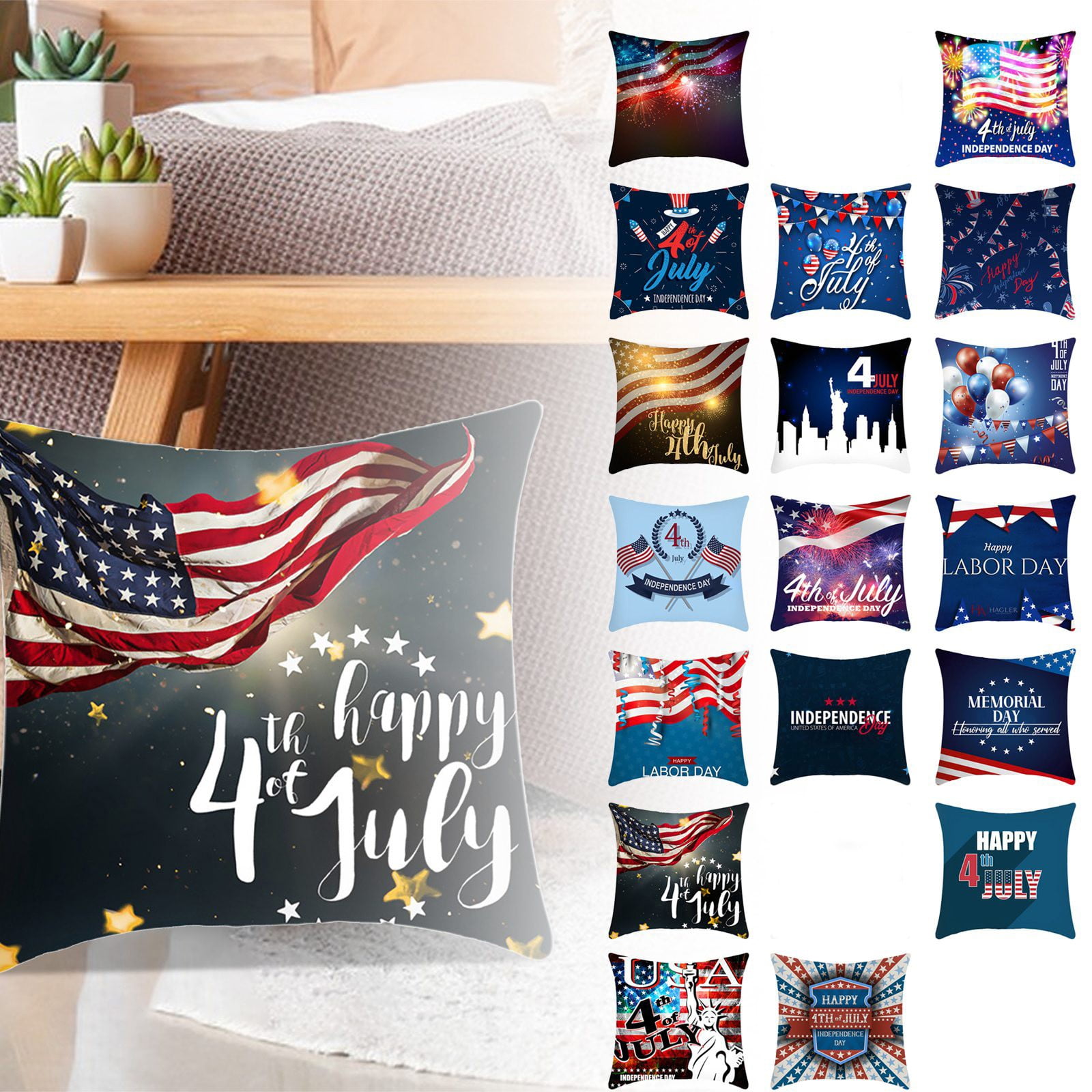 Rongxk 4Th of July Pillow Covers Clearance Throw Pillow Case