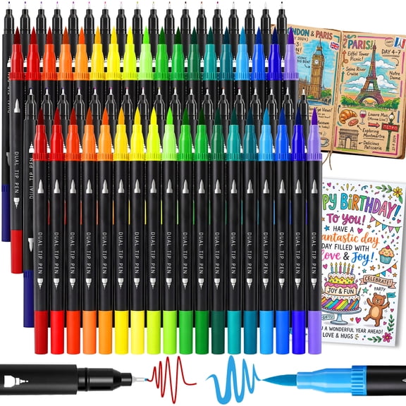 Fenmay Dual Tip Brush Markers, 2 PACK 36 Colors Art Pens, Easter Basket Stuffers Gift for Adults & Student, Coloring Books Art Supplies