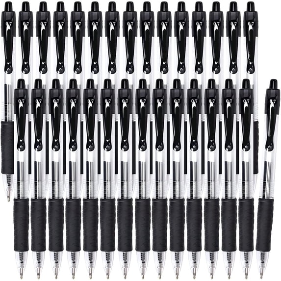 Rongyman Gel Pens,30 Retractable Black gel pens,smooth writing(0.7mm) gel ink pens for office & students