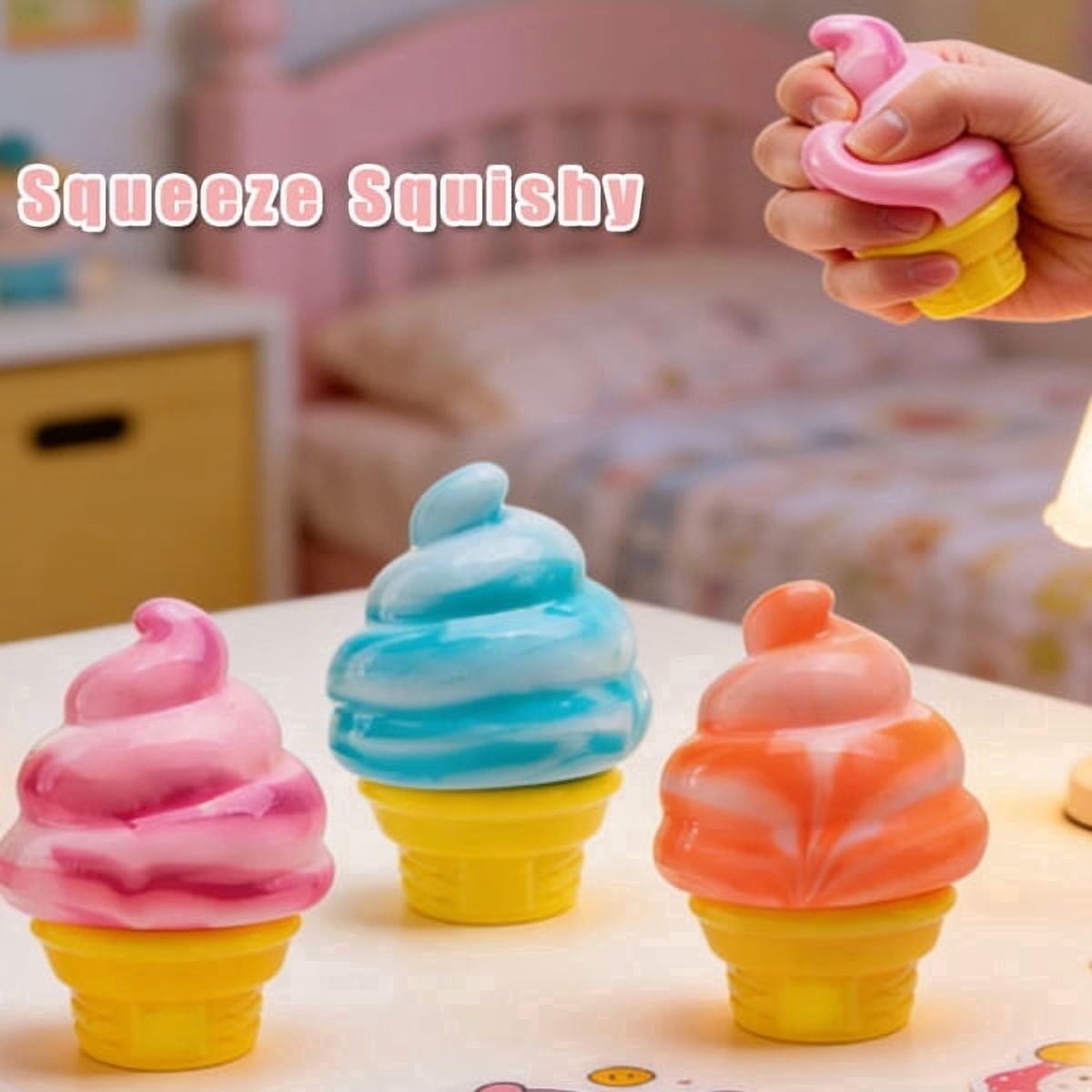 Rongyun 3pc Ice Cream Squeeze Squishy Ice Cream Cone Squishy Stress Squeeze Balls Slow Rise Sensory Fidget Gift for Friends & Party Favors