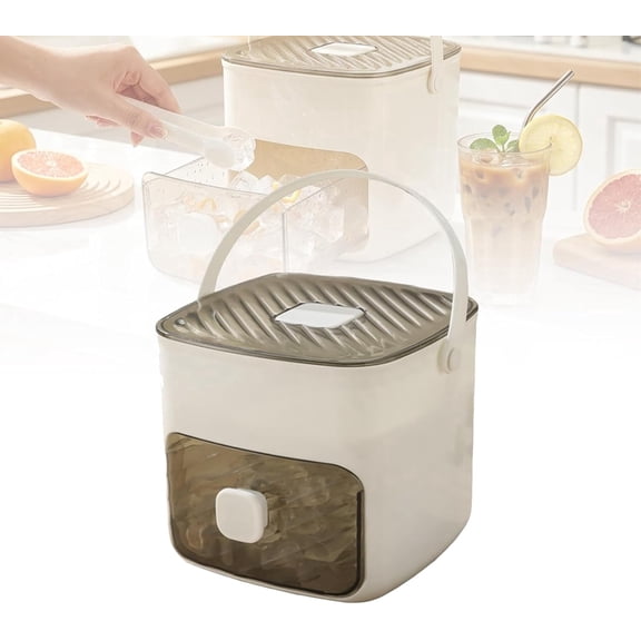 Rongyun 48 Ice Cube Maker with Easy Press Lid, Easy Push-Type Ice Maker with Storage, Includes Ice Tong, Mini Ice Maker for DIY Whiskey Cocktail Coffee Beverages, Saves Space (white)