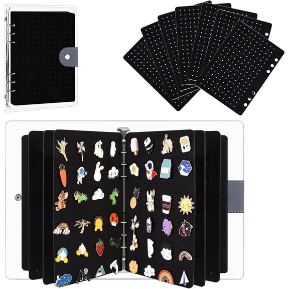Rongyun A5 Pin Display Book with 8 Pages, Black Portable Pin Trading Book Clear PVC Cover Pin Organizer Pin Collection Display for Pins, Brooches, Badges Storage and Presentation