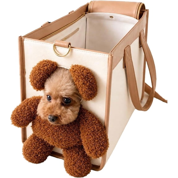 Rongyun Bear Dog Carrier Bag, Brown 2-in-1 Multifunctional Bear Shaped Pet Handbag, Portable Convenient Travel Tote Bag for Walks and Errands (Brown-M)
