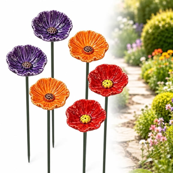 Rongyun Bee Watering Station, 2026 New Handmade Flower Water Feeder for Bees, Butterflies & Hummingbirds, Outdoor Garden Stake Decor (Red)