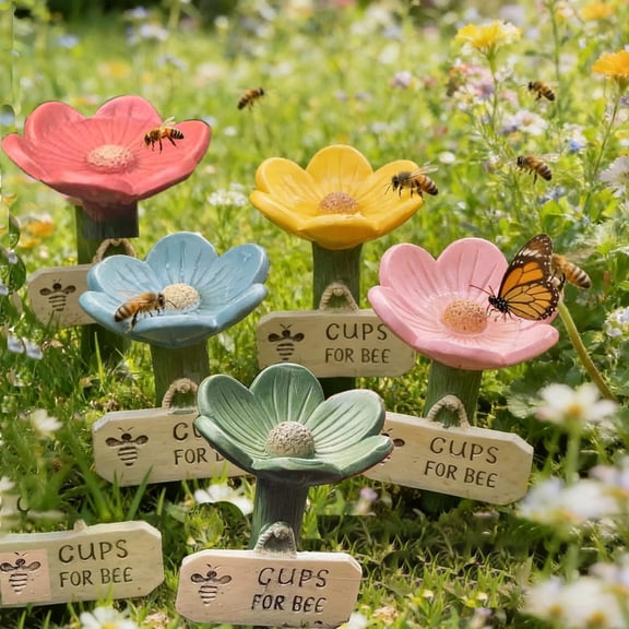 Rongyun Bee Watering Station for Garden, Flower-Shaped Ceramic Cups for Bee Drinking, Bee and Butterfly Outdoor Feeder
