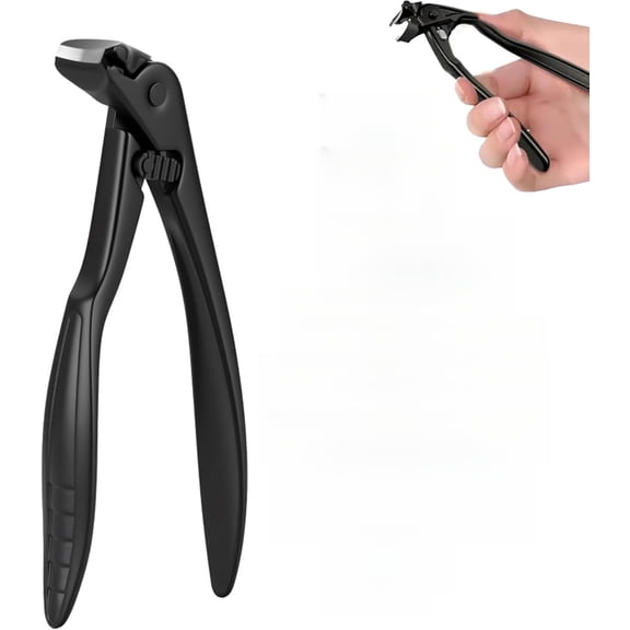 Rongyun Black Curved Nail Clipper, Toenail Clippers for Seniors with Long Handle, Wide Jaw Opening Nail Clippers for Thick Nails, Curved Blade Trimmer with Anti-Slip Grip and Safety Lock (1PC)