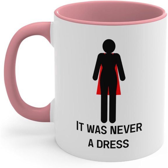 Rongyun Coffee Travel Mug - Women Powering 'It Was Never A Dress' Motivational Ceramic Mug - Coffee or Tea Cup - Novelty Gift for Women 11 oz