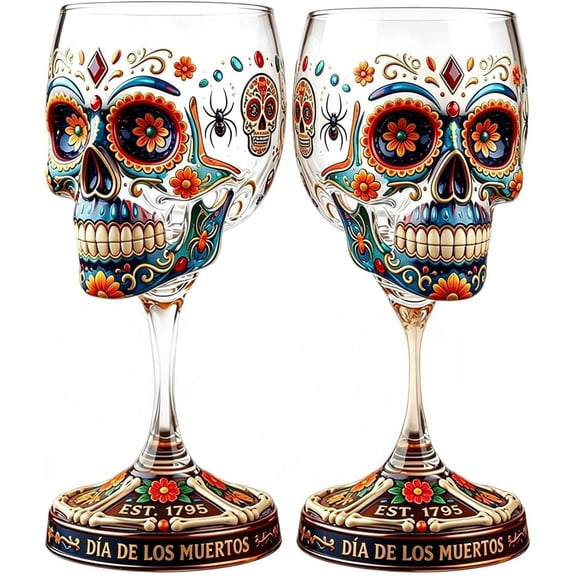 Rongyun Day of the Dead Collector Tequila Gothic Decor, Relief Sugar Skull Pattern, For Home Bar And Halloween Altar Display, Unique Gift For Enthusiasts (2 PCS)