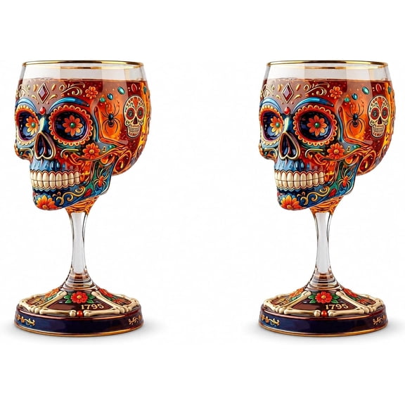 Rongyun Day of the Dead Collector Tequila Gothic Decor, Relief Sugar Skull Pattern, For Home Bar And Halloween Altar Display, Unique Gift For Enthusiasts (2 PCS)