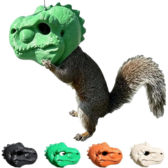 Rongyun Dinosaur Head Squirrel Feeder - Hanging Squirrel Feeders for Outside, T-Rex Squirrels Feeders, Squirrel Boxes Backyard Patio Garden (Green)