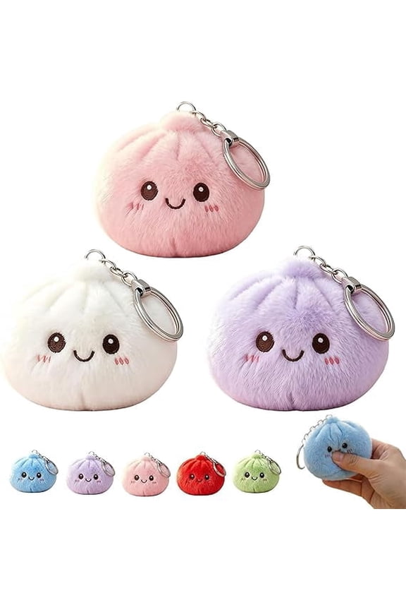 Dumpling Keychain, Soft Plush Squishy Dumpling Keychain, for Handbags Purses Backpacks & Car Keys Pink