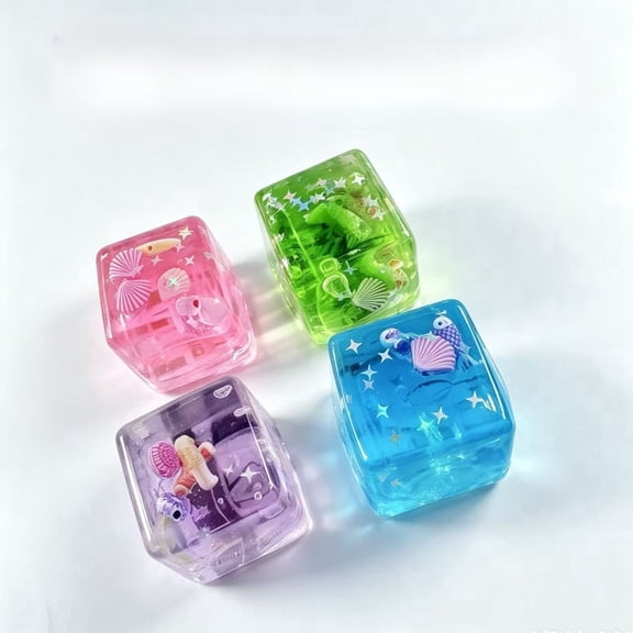Rongyun Ice Cubes Stress Ball with Seashells Inside, Slow Rise Cube Squishy Stress Relief (1.37in pink)