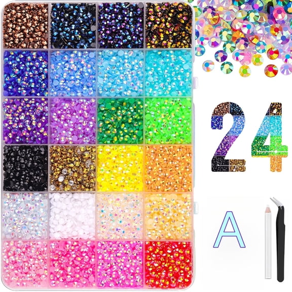 Rongyun Kit with Rhinestones, Colorful DIY Resin Rhinestone Kit for Bedazzling, Diamond Art Bedazzled Nail Art Crafting Makeup With Tweezer & Pen (24 squares-Color A)