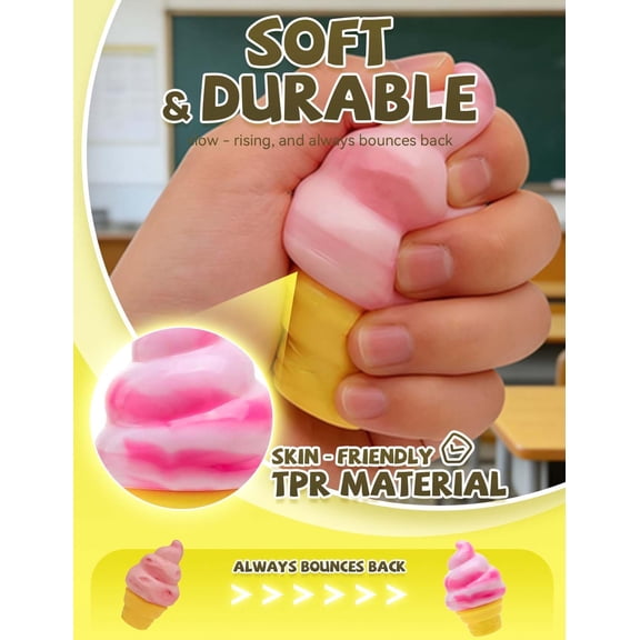 Rongyun Pink Ice Cream Squeeze Squishy, Ice Cream Squishy, Slow Rise Sensory Ball