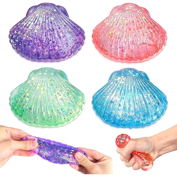 Rongyun Sea Shell Squishy, Glitter Squishy Outer Shell Marine Shells Stress Ball Oceans Shells Squeeze Balls for Adults Slow Rise Squeeze Stretchy Fidgets for Party Favor Blue